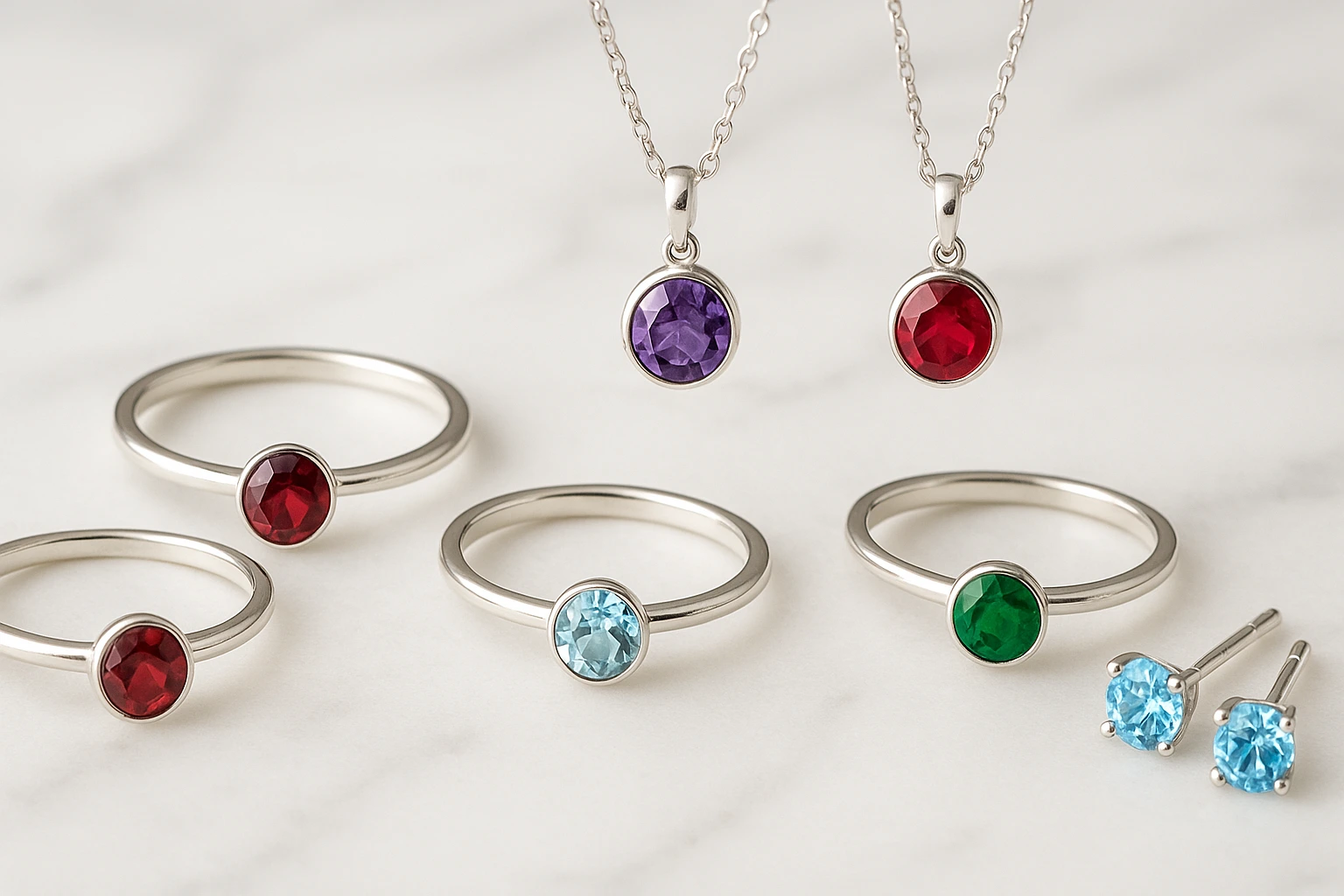 Pedras do Mês de Nascimento: Qual a Sua Pedra Especial? 1 Joias de prata 925 com pedras do mês de nascimento da Olye em foto de alta definição